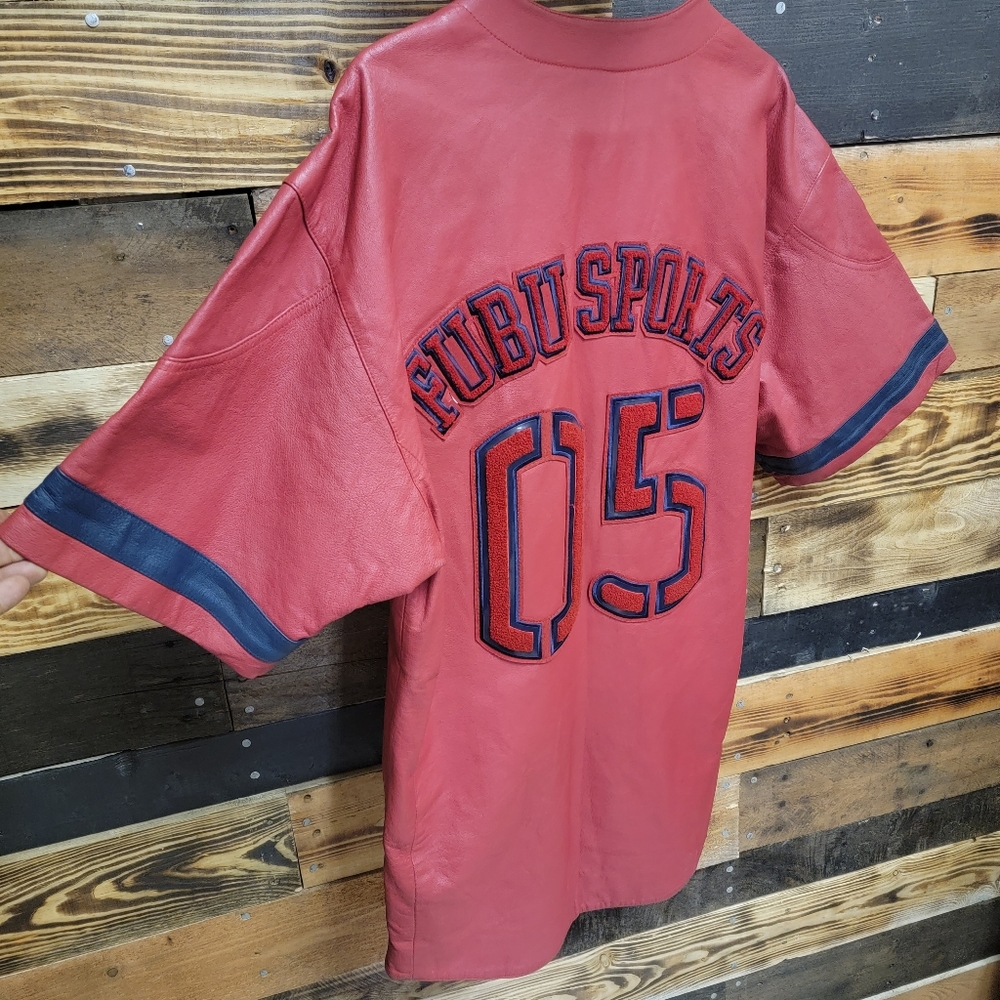 Vintage leather Fubu leather  baseball  jersey  large